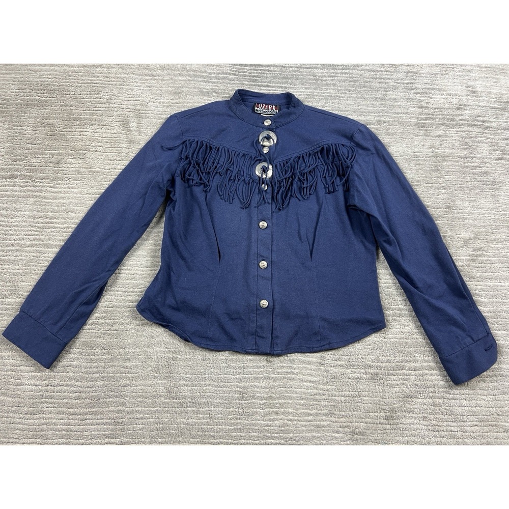 Ozark Mountain Western Shirt Womens S Navy Blue Fringe Concho Button 7785-000